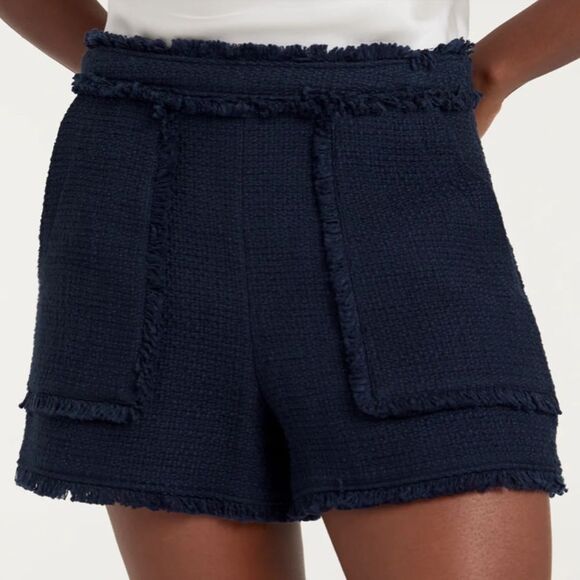 Cinq à Sept Allen Boxweave Shorts Navy Tweed Shorts with Fringe, 4 - Picture 2 of 8